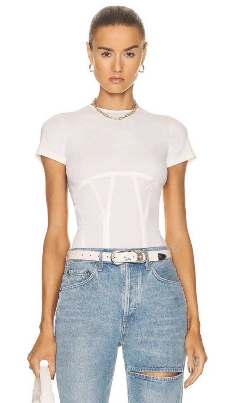 NWT Miaou Romy Tee Creme Boned Corset Semi Sheer Top Size Medium
